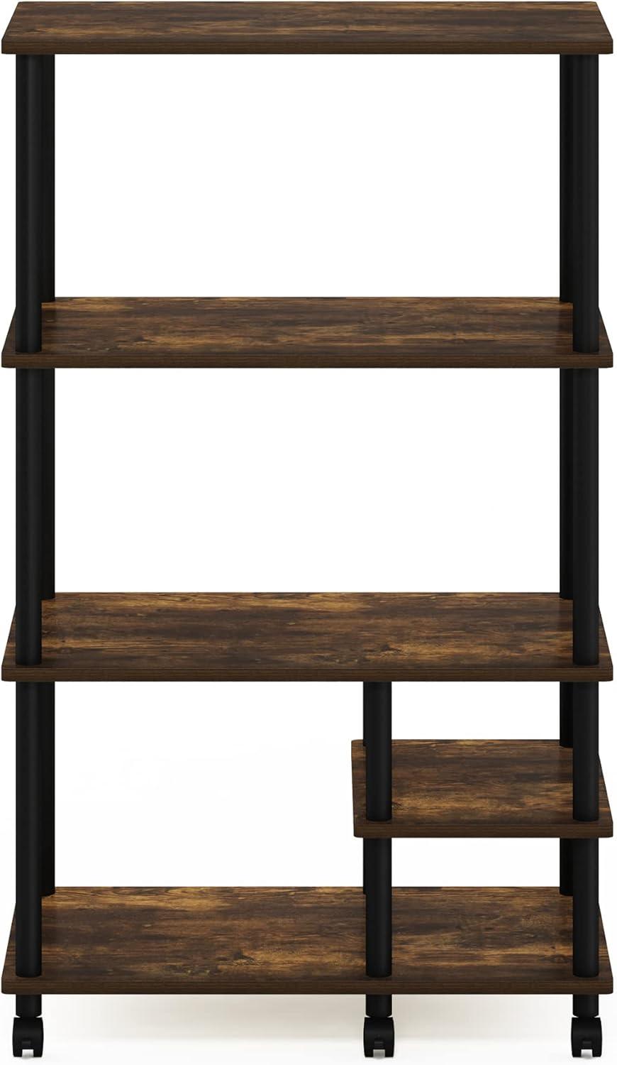 Furinno Turn-N-Tube 4-Tier Toolless Multipurpose Printer Stand Display Storage Shelf with Wheels, Amber Pine/Black