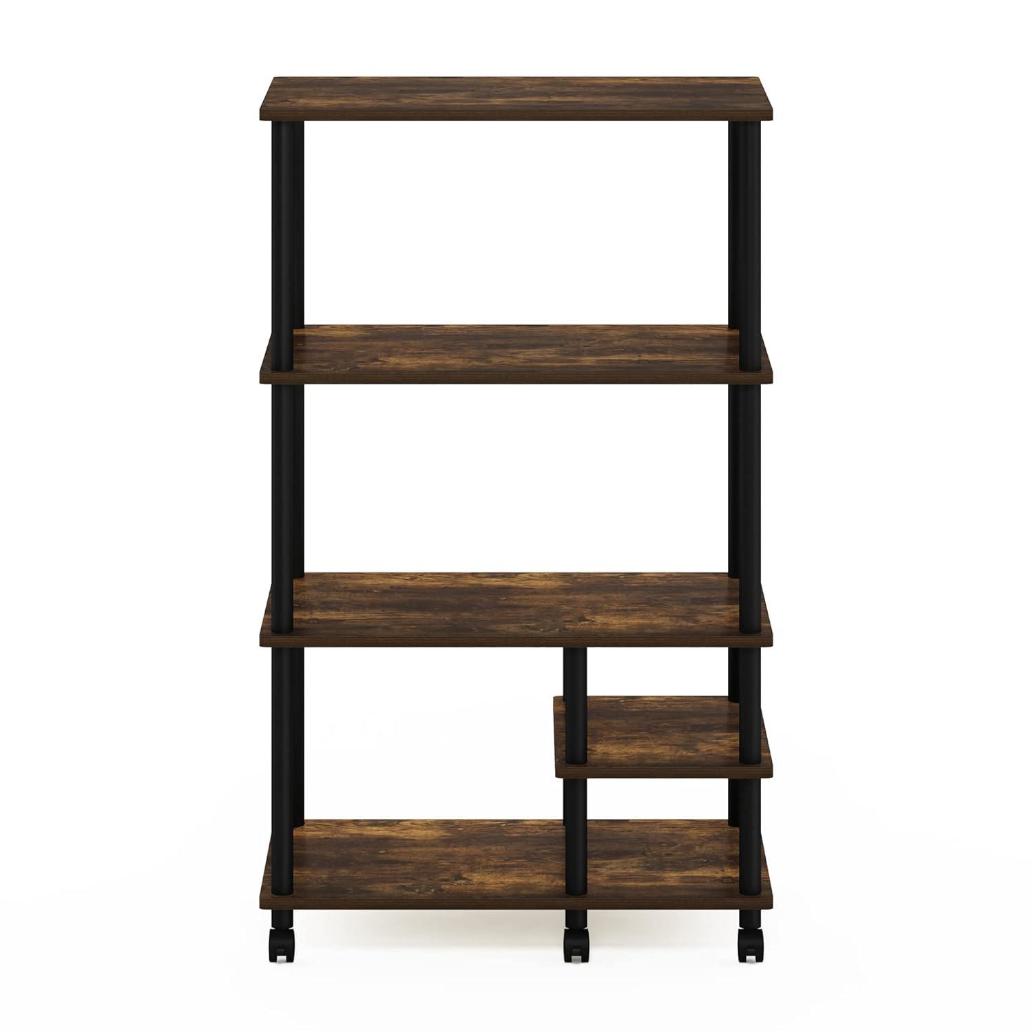 Furinno Turn-N-Tube 4-Tier Toolless Multipurpose Printer Stand Display Storage Shelf with Wheels, Amber Pine/Black