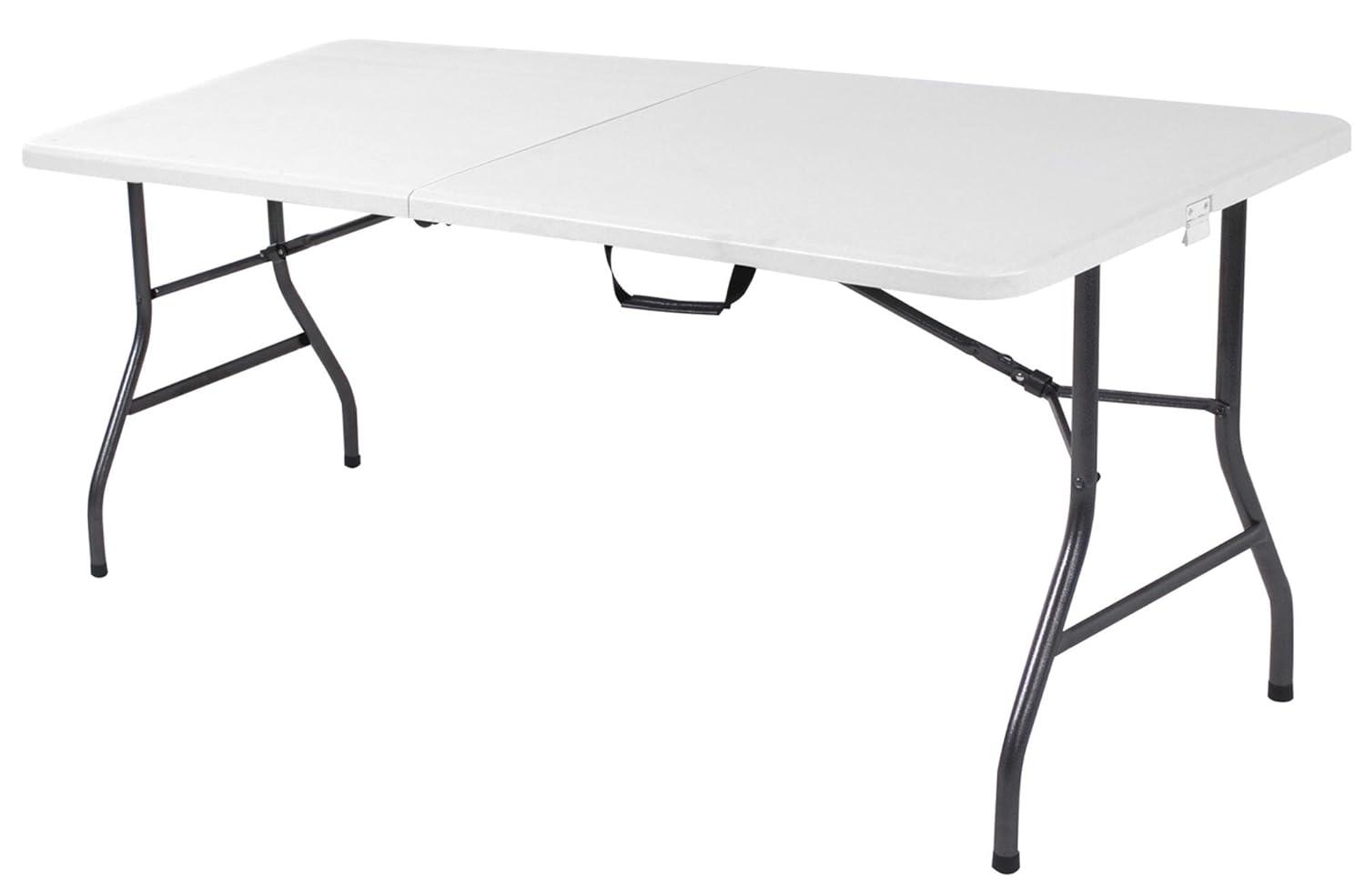 COSCO 6' Fold-in-Half Banquet Table with Handle and Locking Latch, White
