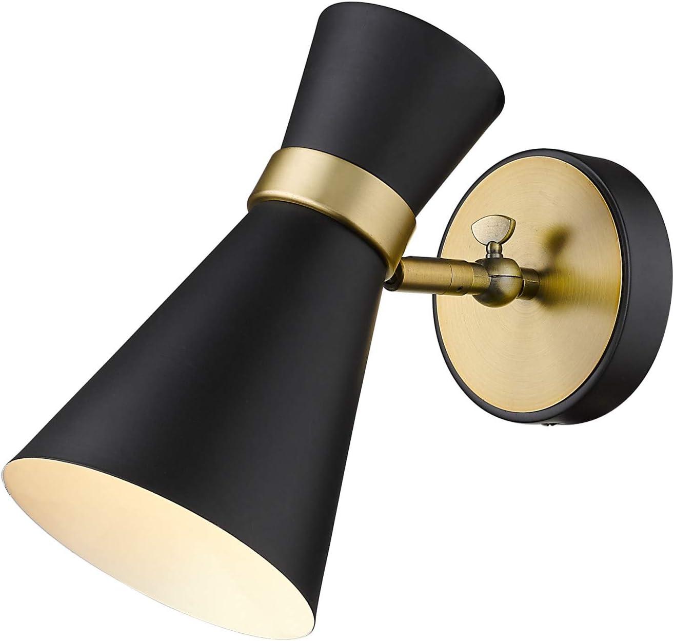 Matte Black and Brass 9.5" Steel Wall Sconce