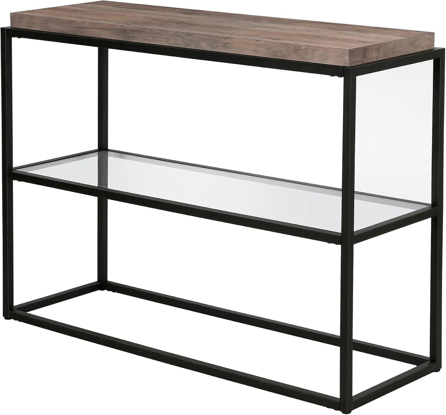 42" Black and Bronze Metal Console Table with Gray Oak Wood Shelf - Henn&Hart