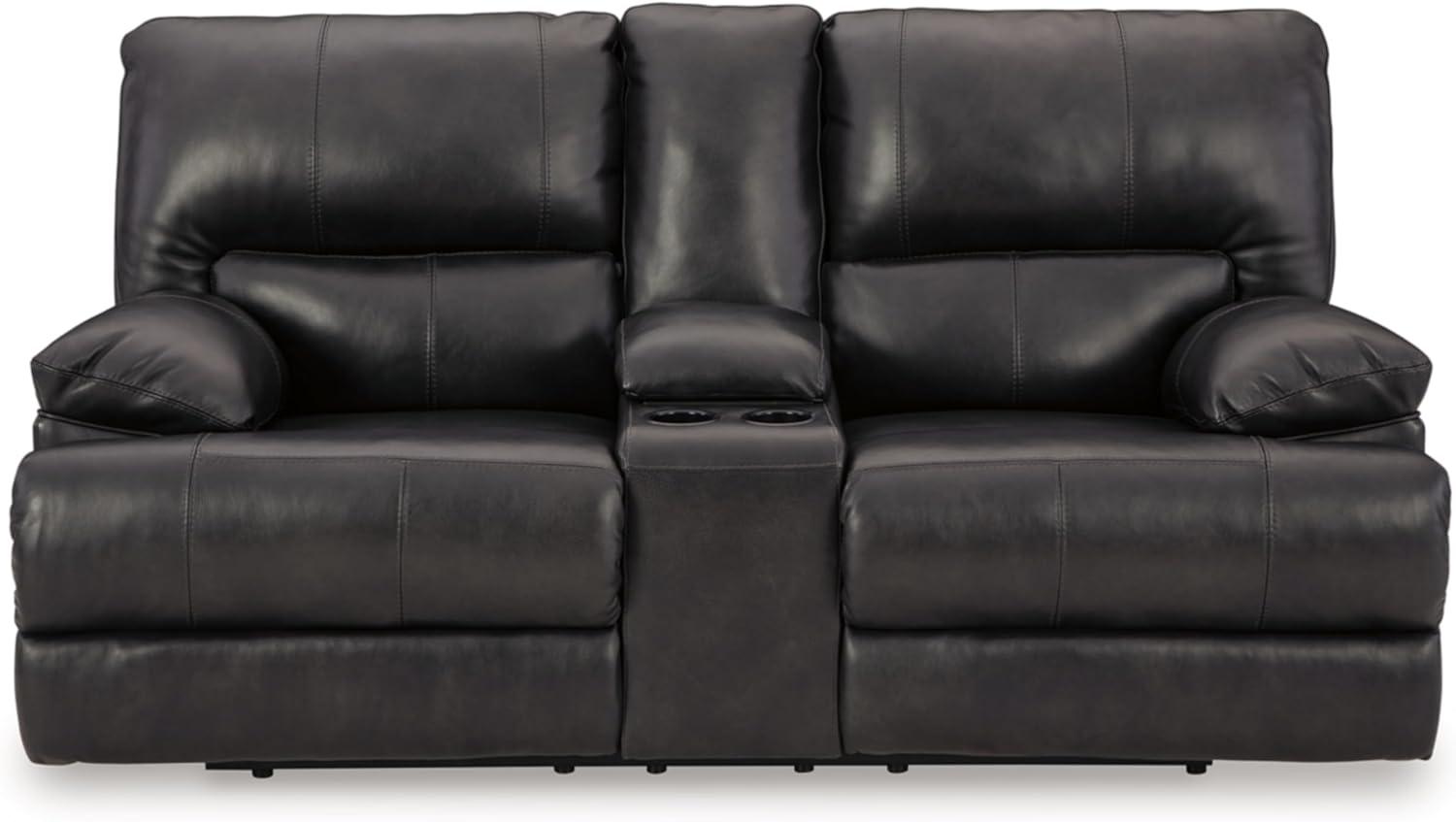 Black Faux Leather Power Reclining Sleeper Loveseat with Storage