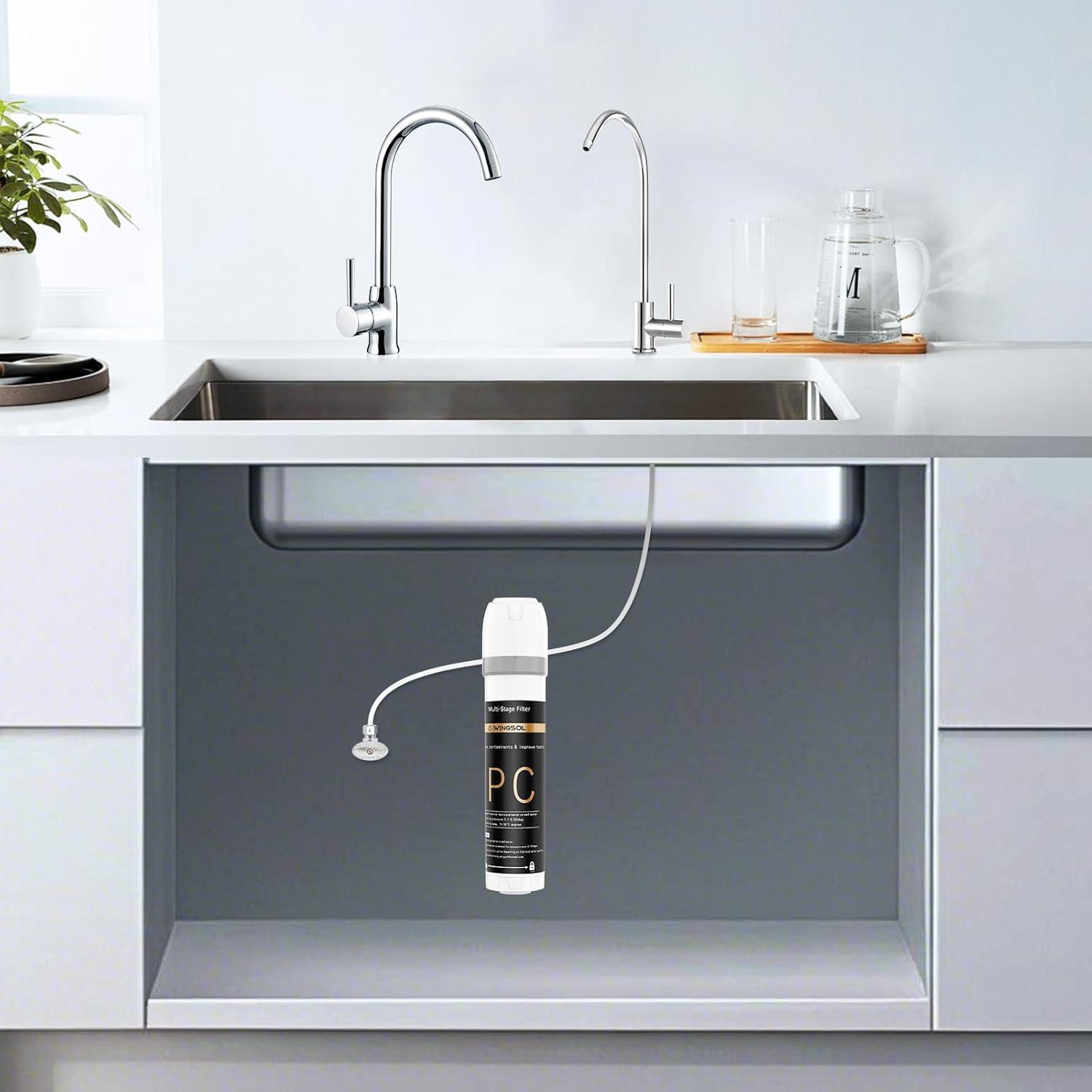 WINGSOL Under Sink Water Filter System with Faucet, Anti-Clogged Design, Reduces PFAS, Lead, Chlorine, Bad Taste, Sediment, NSF/ANSI 42&53, 8K Gallons, Easy Installation, Chrome Faucet
