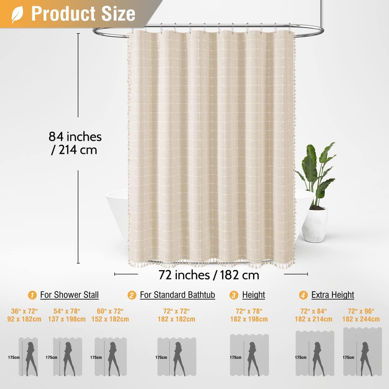 Cream Linen Blend Boho Chic Tassel Shower Curtain 72x84