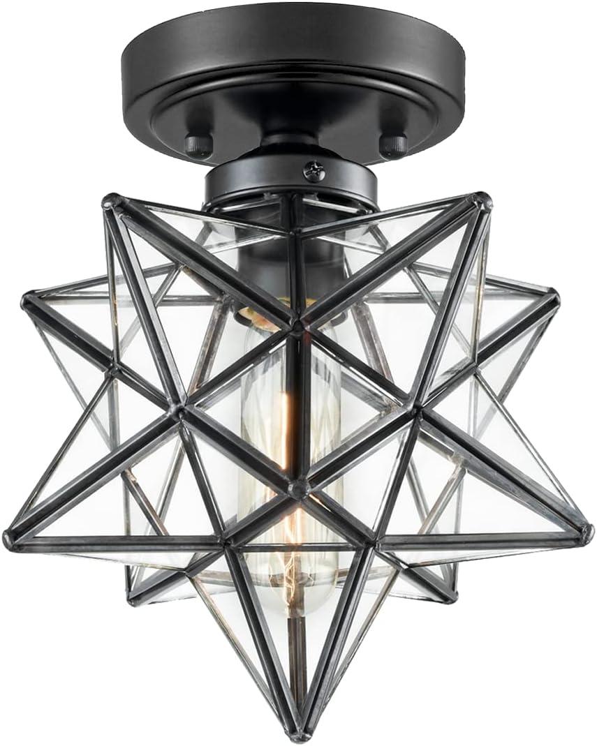 Moravian Star Light Fixture Industrial Black Semi Flush Ceiling Glass Metal New