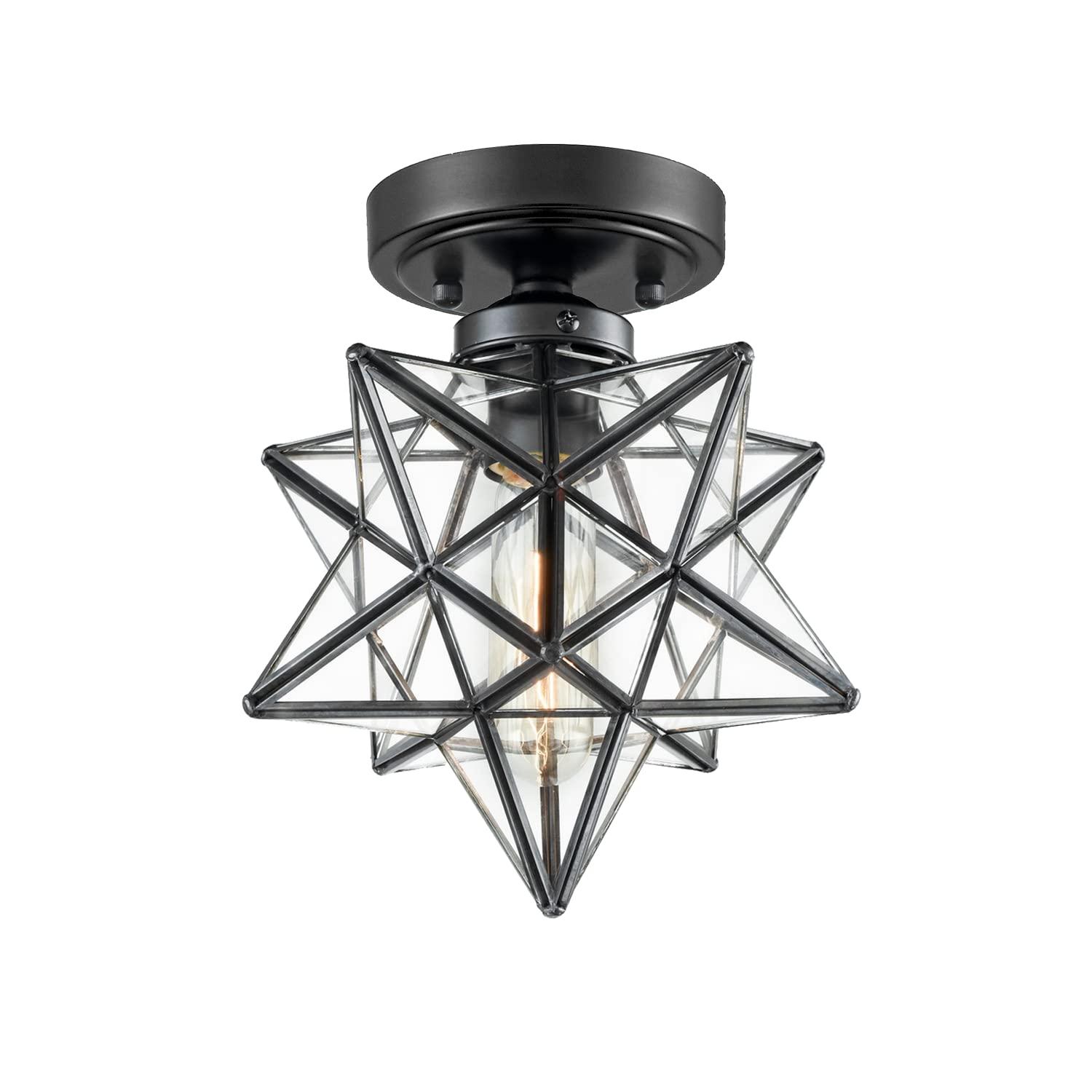 Industrial Moravian Star 8-Inch Clear Glass and Metal Ceiling Light