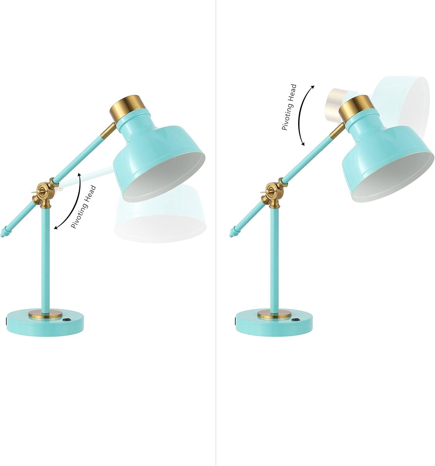 Cyan and Brass Adjustable Edison LED Task Lamp with USB