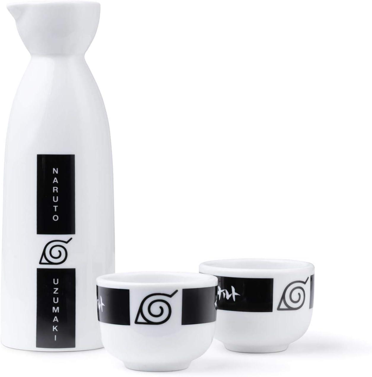 Naruto 3 Piece Heavy Duty Ceramic Drinkware Sake Set Featuring 1 Carafe & 2 Cups