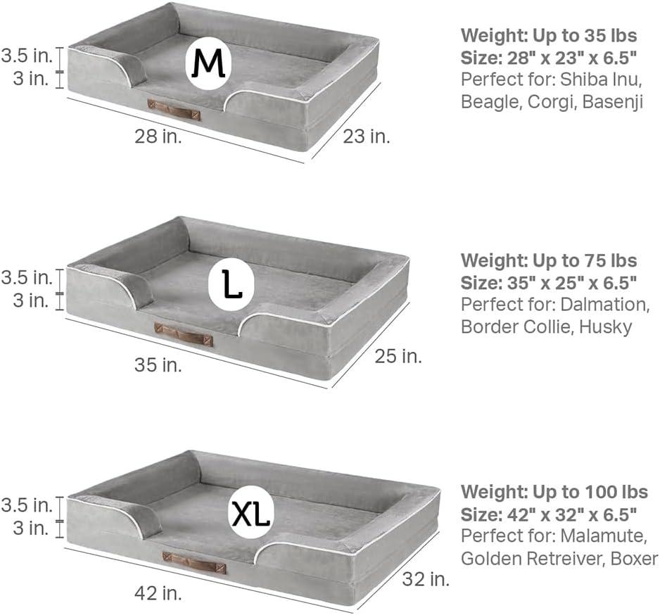 Friends Forever Orthopedic Dog Bed for Medium Dogs, Waterproof Memory Foam Dog Sofa Bed M with Removable Washable Cover, Ally Grey, 28x23x6.5
