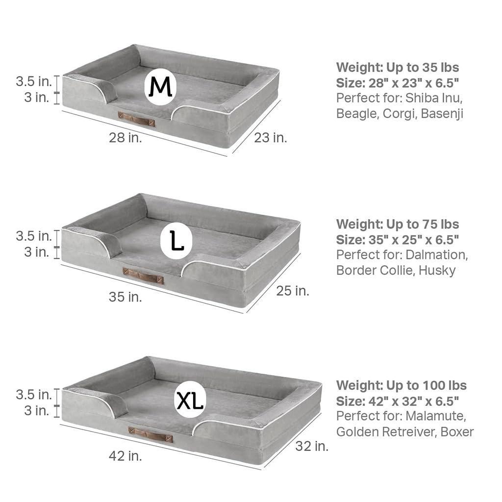 Friends Forever Orthopedic Dog Bed for Medium Dogs, Waterproof Memory Foam Dog Sofa Bed M with Removable Washable Cover, Ally Grey, 28x23x6.5