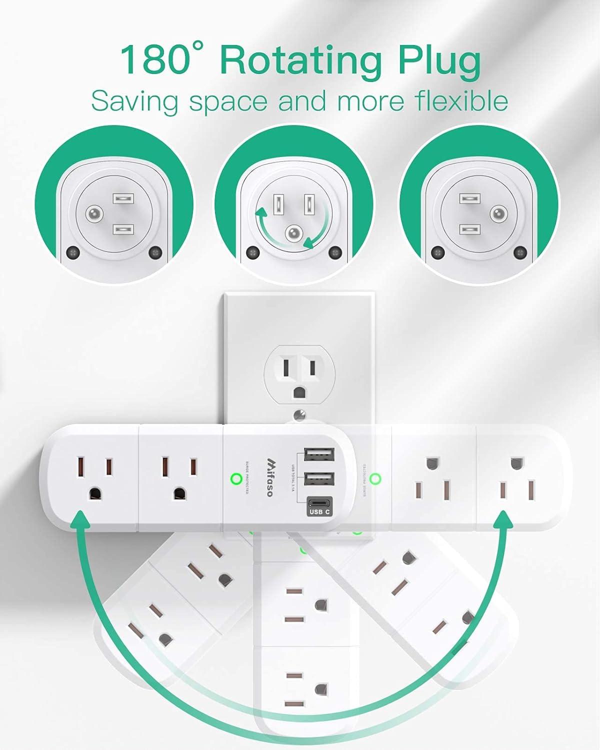 White 10-Piece USB Outlet Extender with Rotating Plug