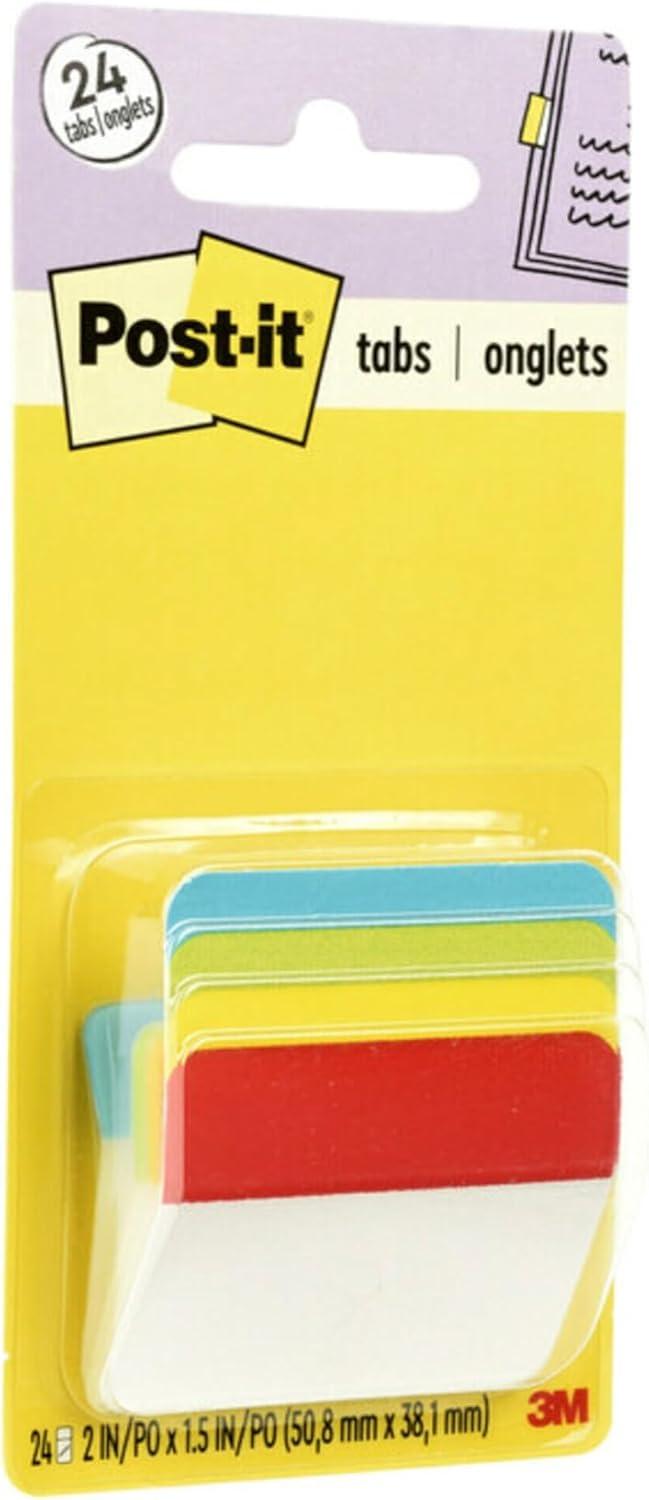 Post-it® Tabs, 2 in. Angled Solid, Assorted Primary Colors, 6 Tabs/Color, 4 Colors, 24 Tabs/Pack