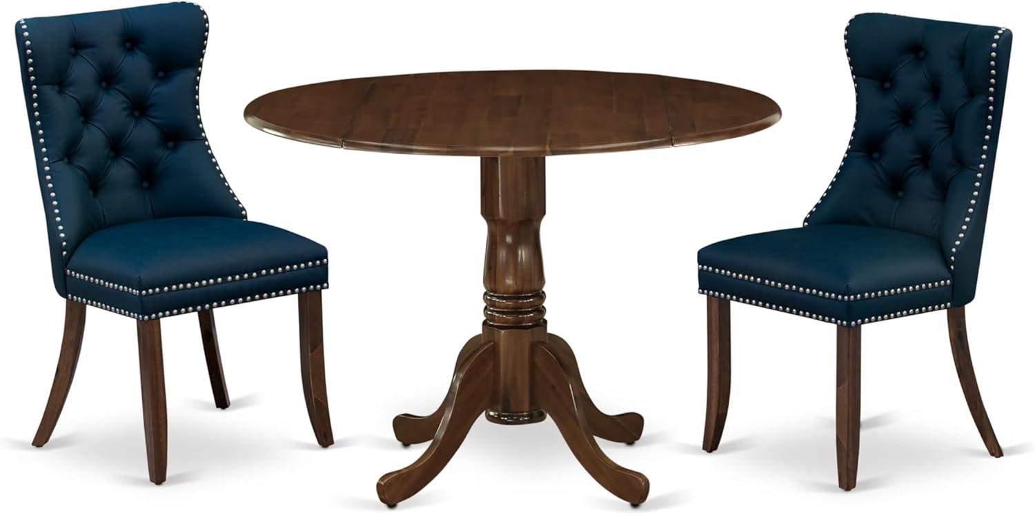 East West Furniture 3 Piece Dining Set Consists of a Round Kitchen Table with Dropleaf