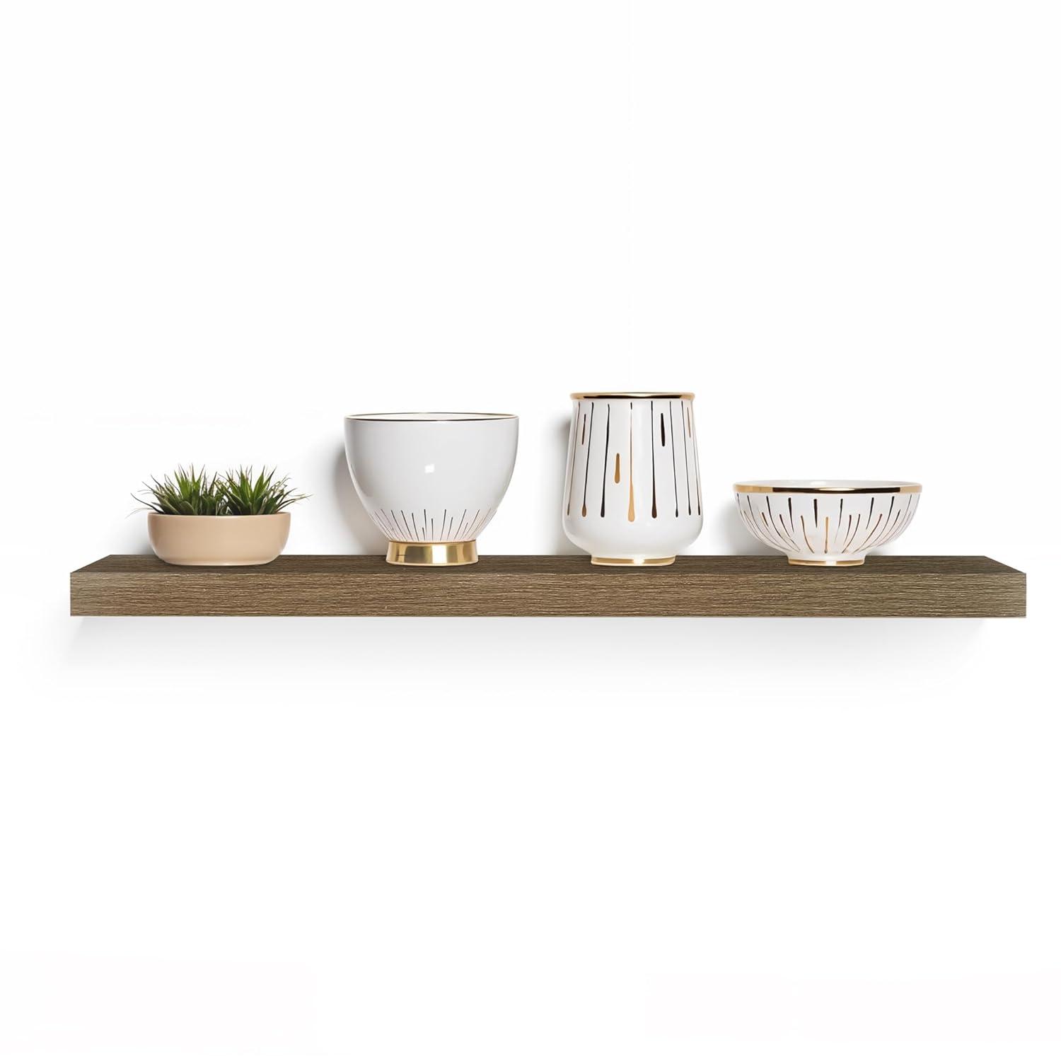 InPlace 24" Floating Shelf Wall Mounted Hidden Brackets Rustic Wood: Modern Design, MDF, Smooth Finish, Includes Mounting Hardware