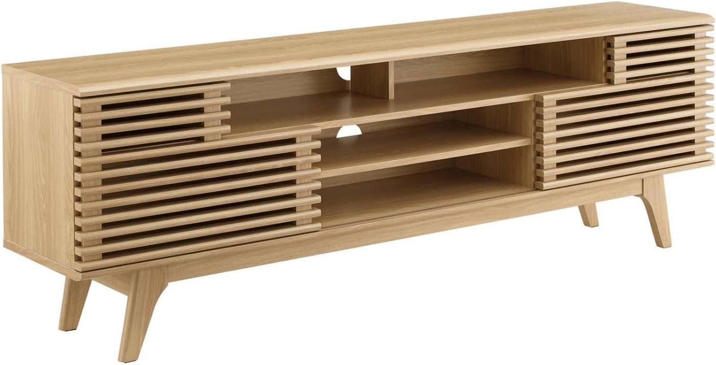 Render Media Console TV Stand for TVs up to 80" Brown - Modway: Mid-Century Modern, Adjustable Shelves, Cable Management