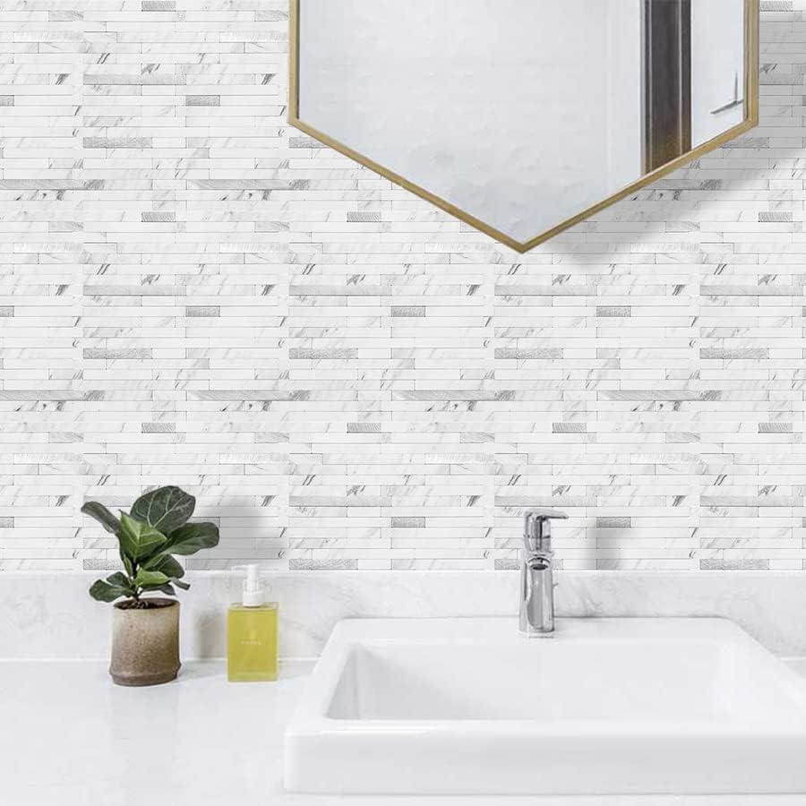 White Marble Look PVC Peel and Stick Backsplash Tiles