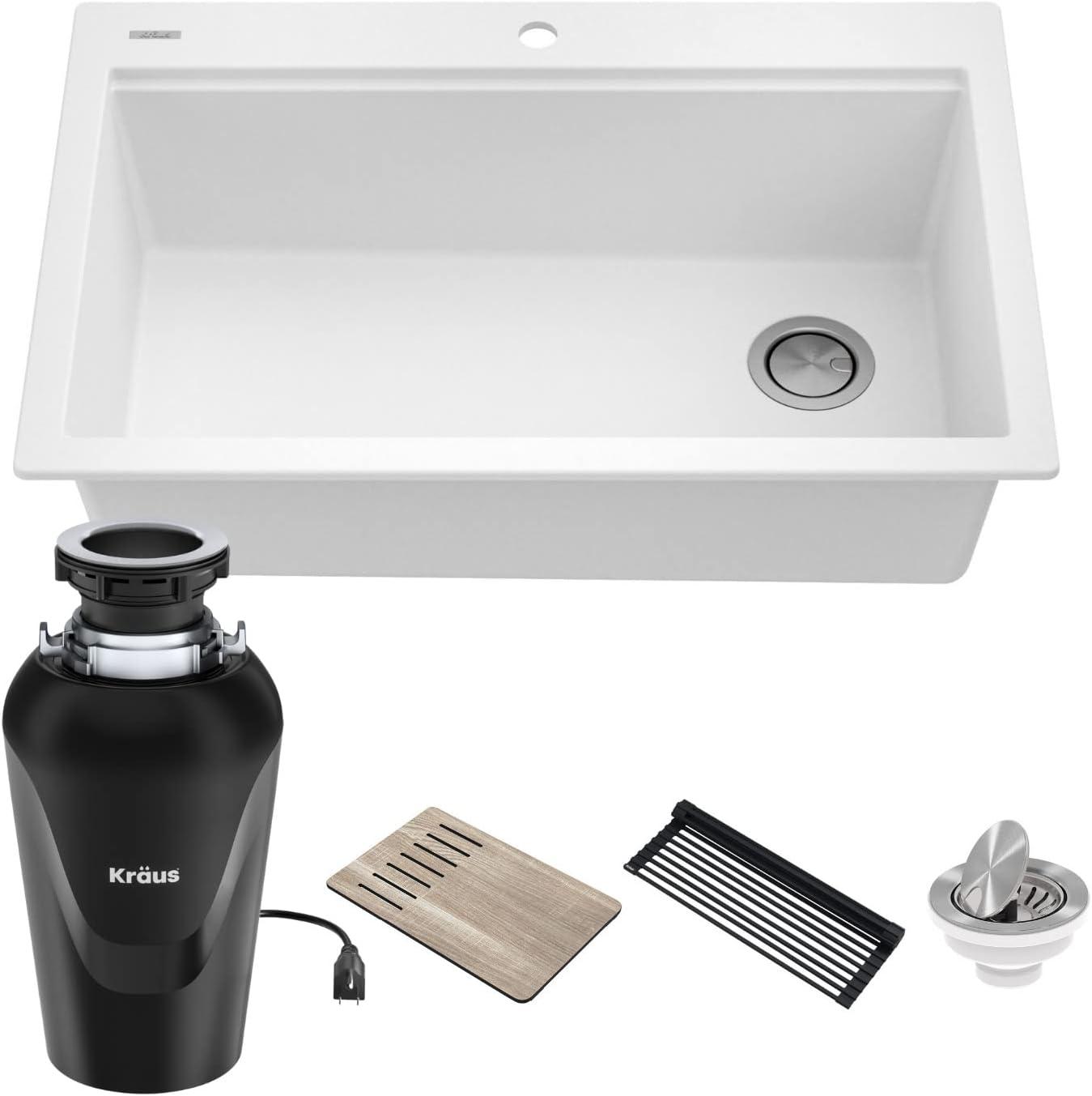 KRAUS Bellucci Workstation 33 in. Single Bowl Kitchen Sink with WasteGuard™ Garbage Disposal