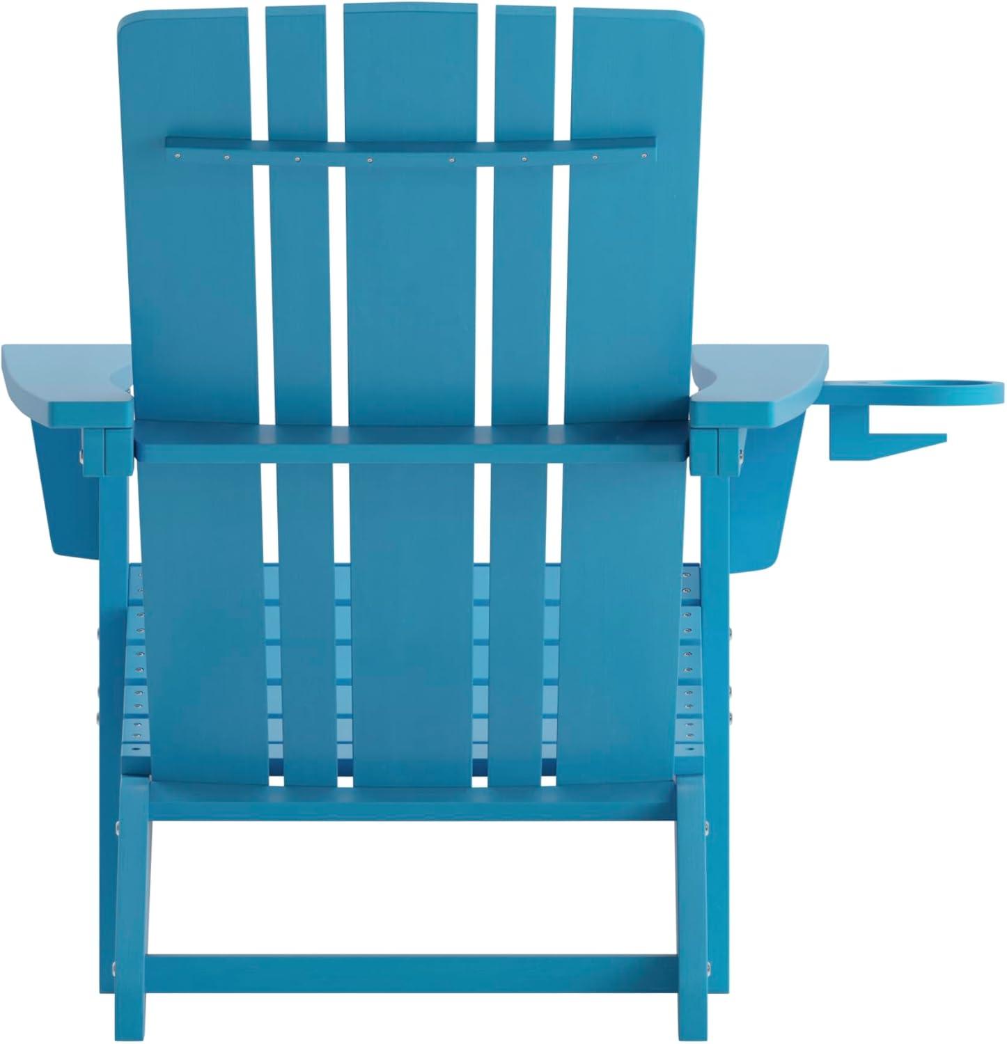 Flash Furniture Halifax Adirondack Chair with Cup Holder, Weather Resistant HDPE Adirondack Chair in Blue