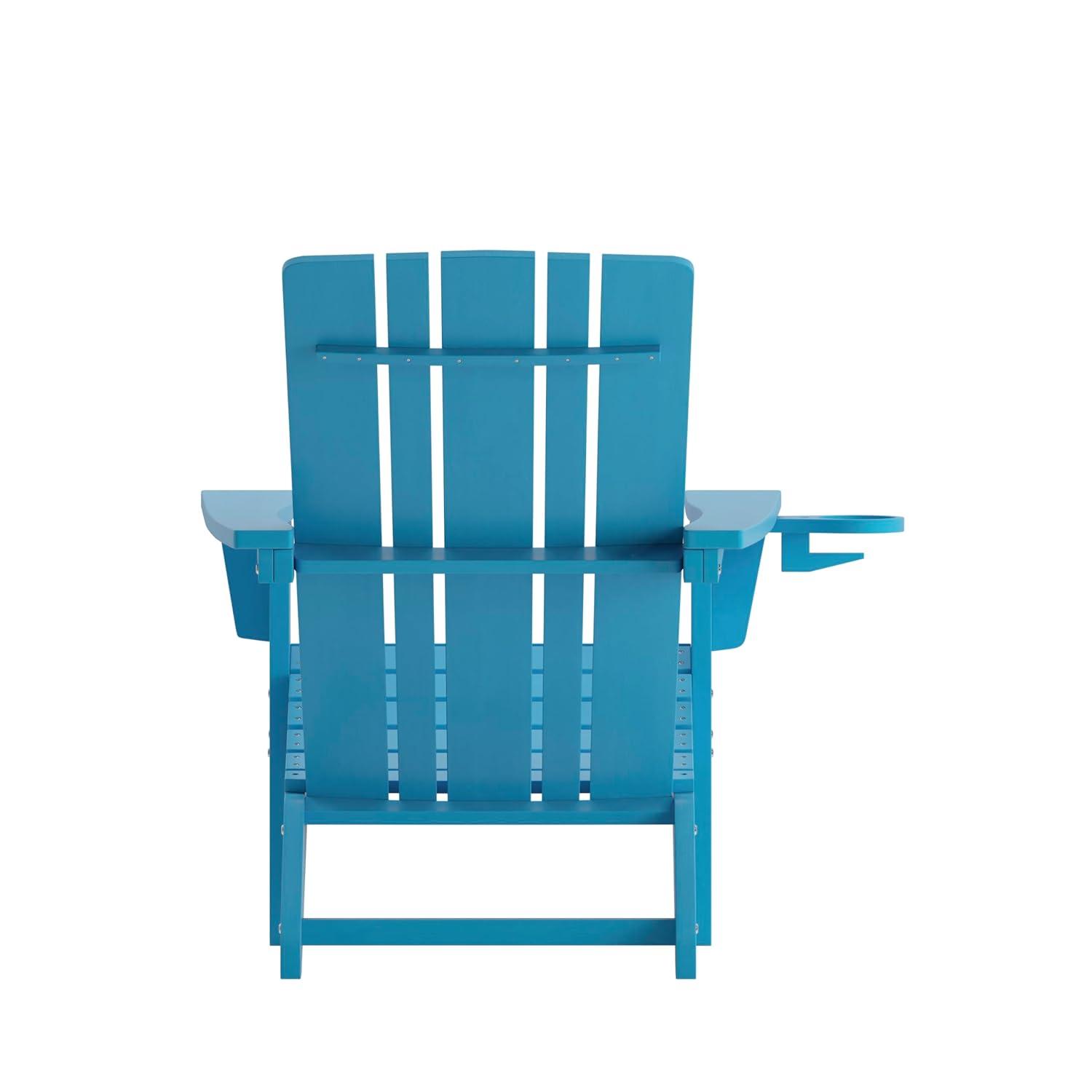 Flash Furniture Halifax Adirondack Chair with Cup Holder, Weather Resistant HDPE Adirondack Chair in Blue
