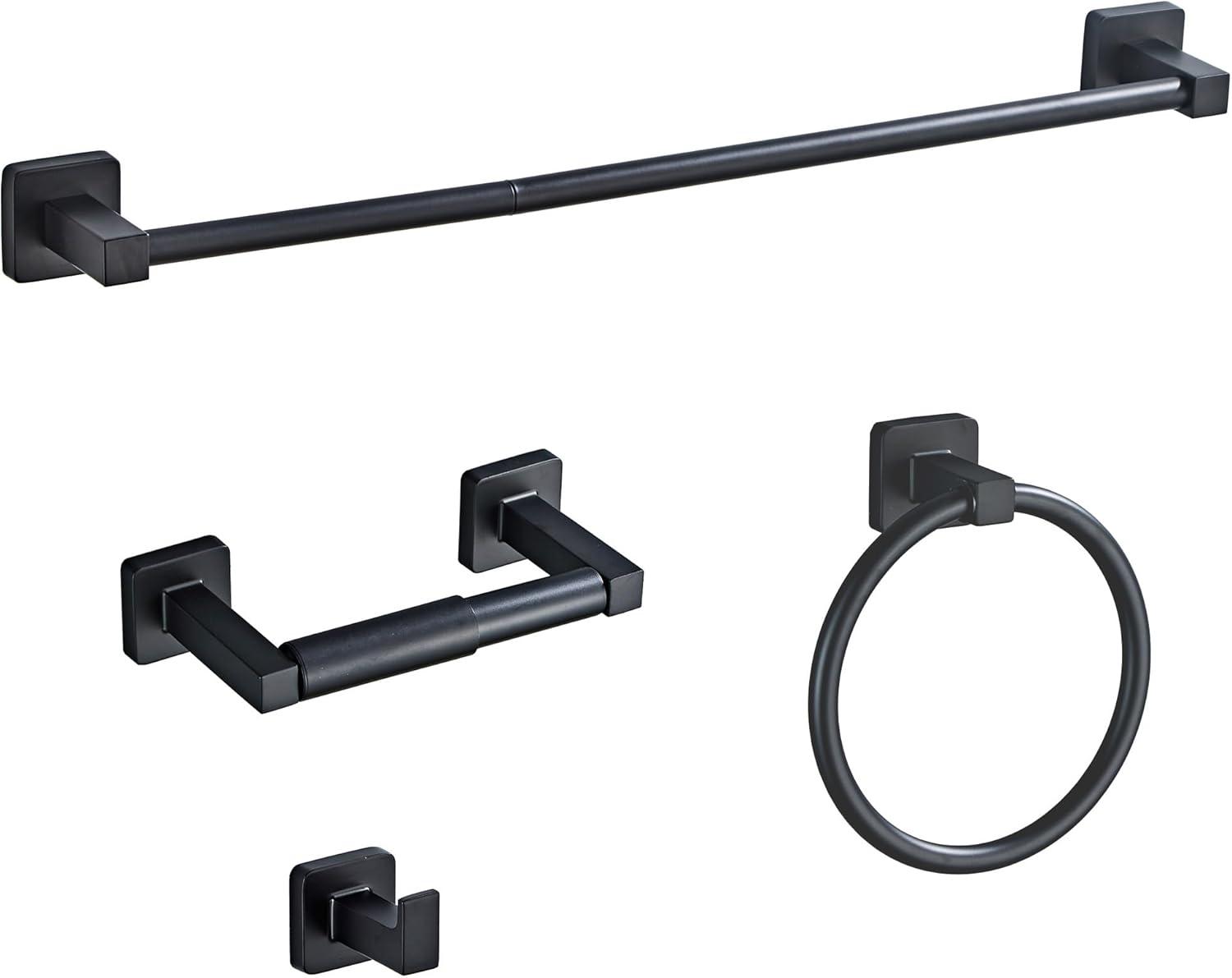 Matte Black Stainless Steel 4-Piece Bathroom Hardware Set