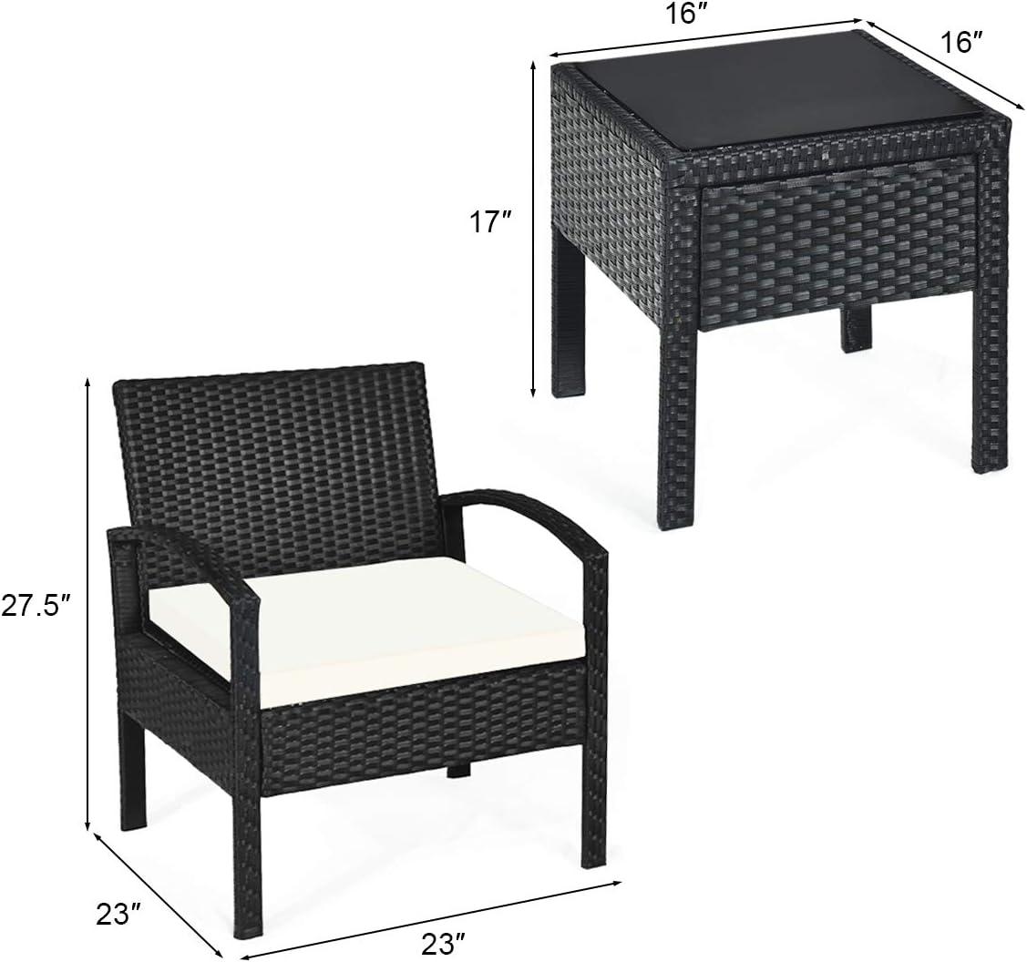 Black Steel 3-Piece Patio Conversation Set with Beige Cushions