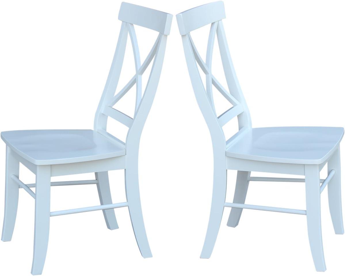 White High Cross Back Solid Wood Side Chair