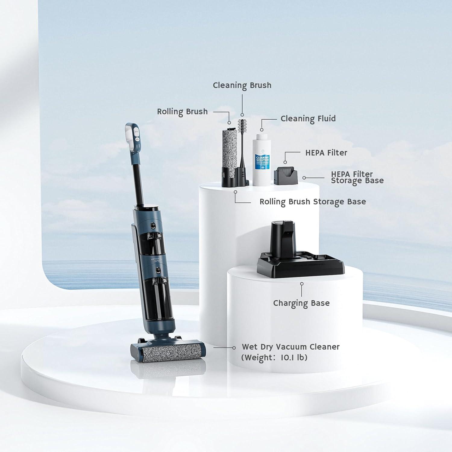 AIRTHEREAL Cordless Wet Dry Vacuum Cleaner, Close-to-Floor Brush and Powerful 12Kpa Suction, ????????-?????? Self-Cleaning, Smart Digital Display and Voice Assistant, for Hard Floors, VacTide V2
