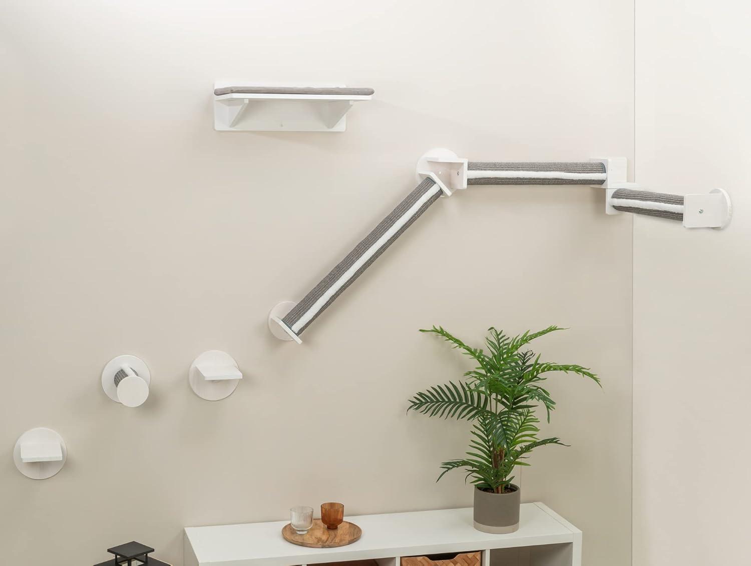 TRIXIE Wall Set 6 Wall Mounted Cat Climbing System, 3 Scratching Posts Goes Around Corners, 3 Platforms, 1 Step