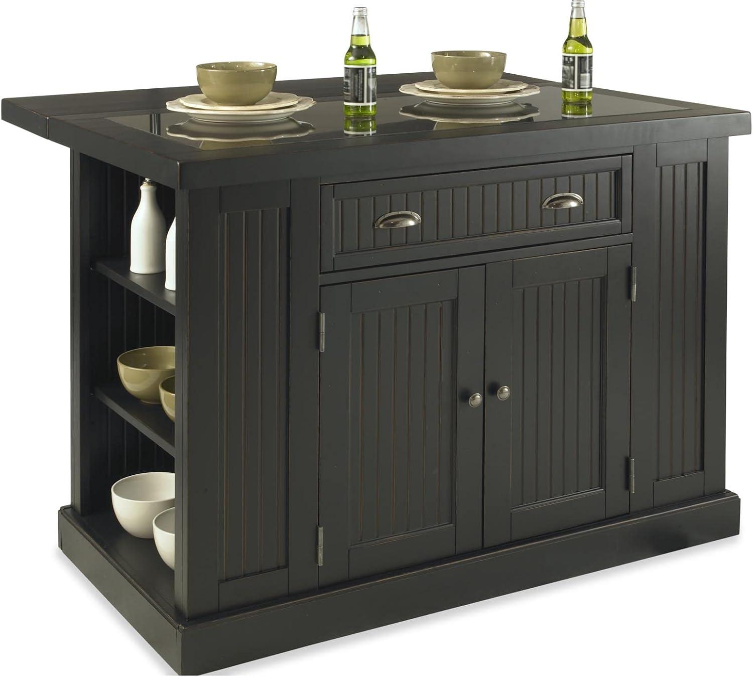 Homestyles Nantucket Wood 3 Piece Kitchen Island Set in Black