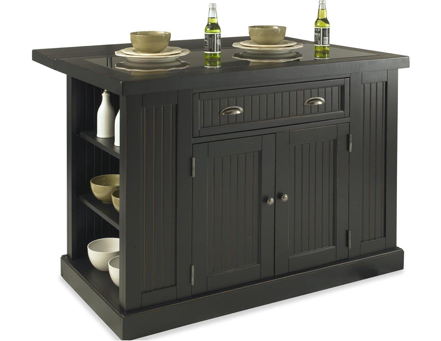 Homestyles Nantucket Wood 3 Piece Kitchen Island Set in Black