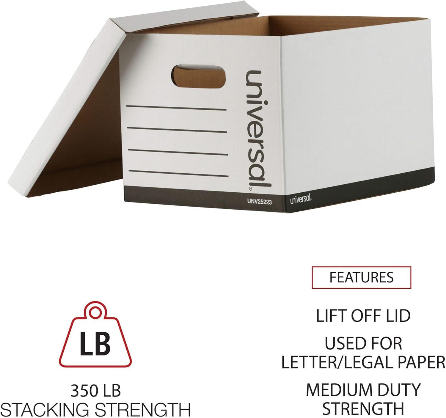 Universal 9523001 12 in. x 15 in. x 10 in. Letter/Legal Files Basic-Duty Economy Record Storage Boxes - White (10/Carton)