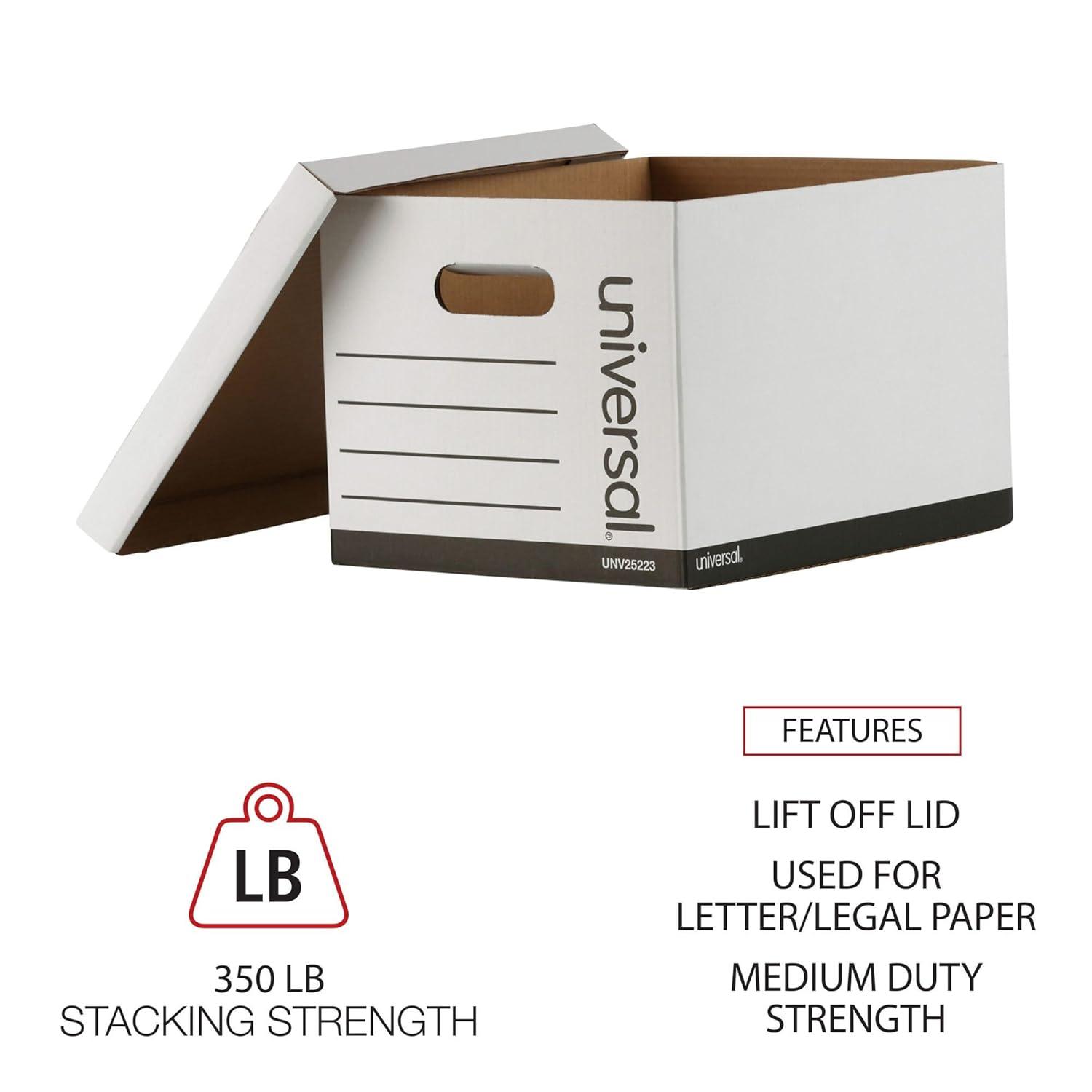 Universal 9523001 12 in. x 15 in. x 10 in. Letter/Legal Files Basic-Duty Economy Record Storage Boxes - White (10/Carton)