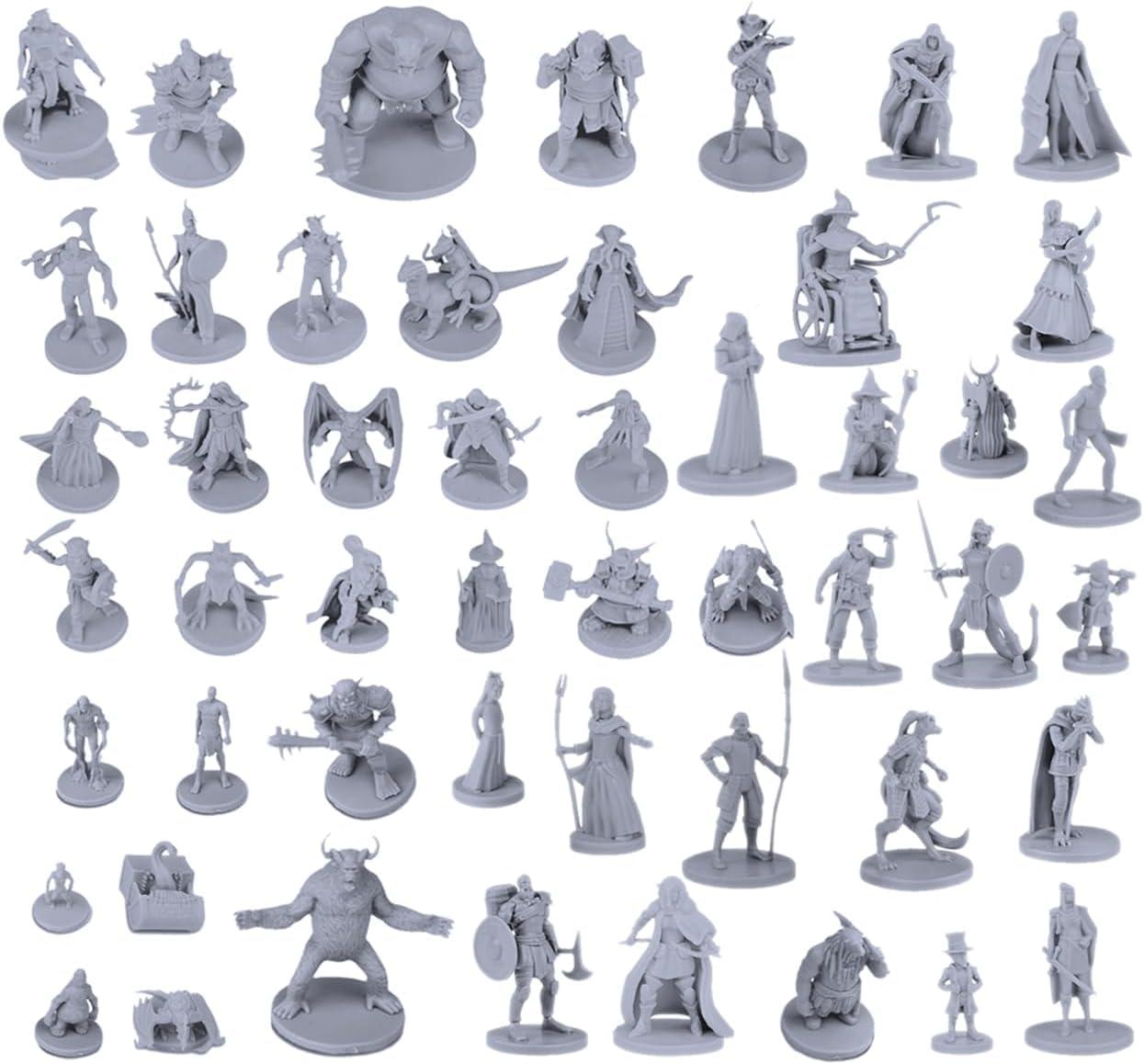 50 Unique Miniatures Fantasy Tabletop RPG Figures for Dungeons and Dragons, Pathfinder Roleplaying Games. Bulk unpainted, Great for D&D