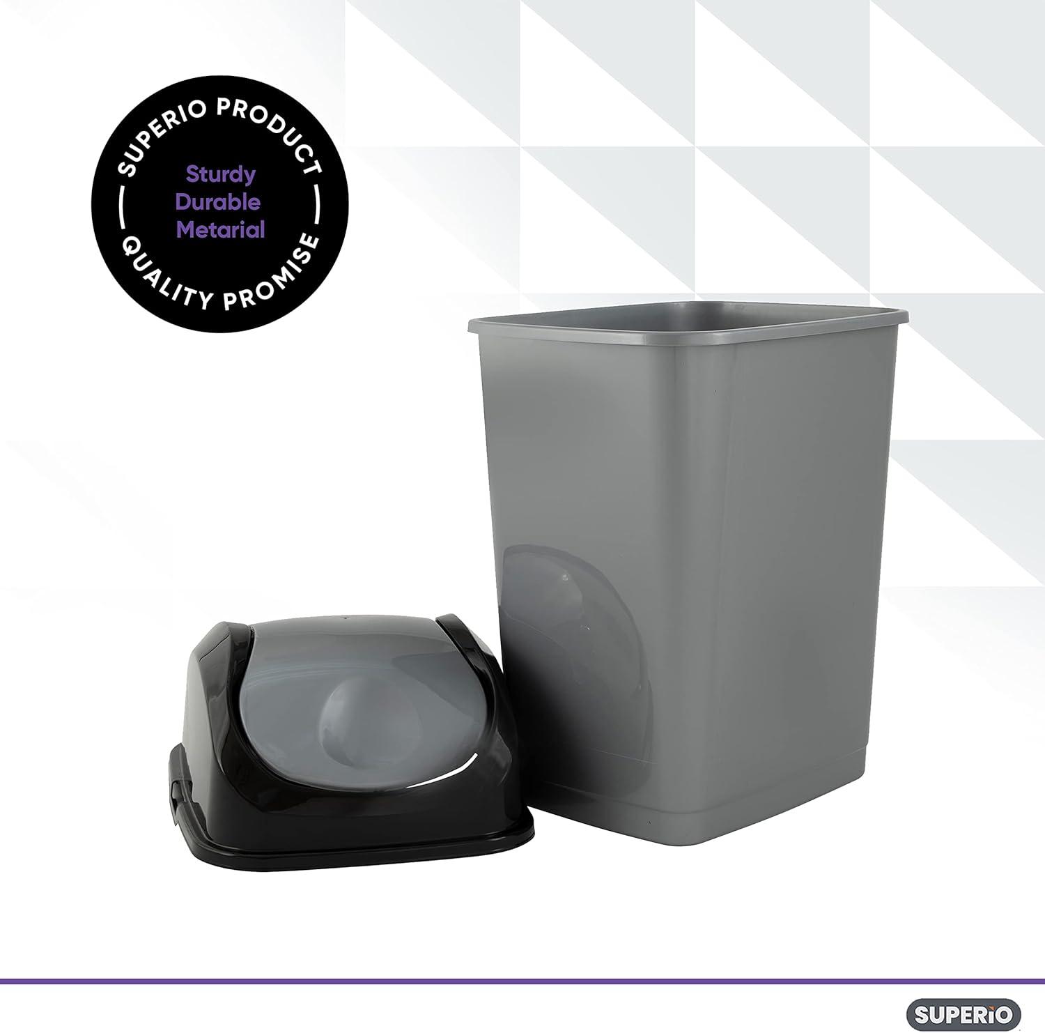 Gray and Black Plastic Swing-Top Trash Can, 23" Tall