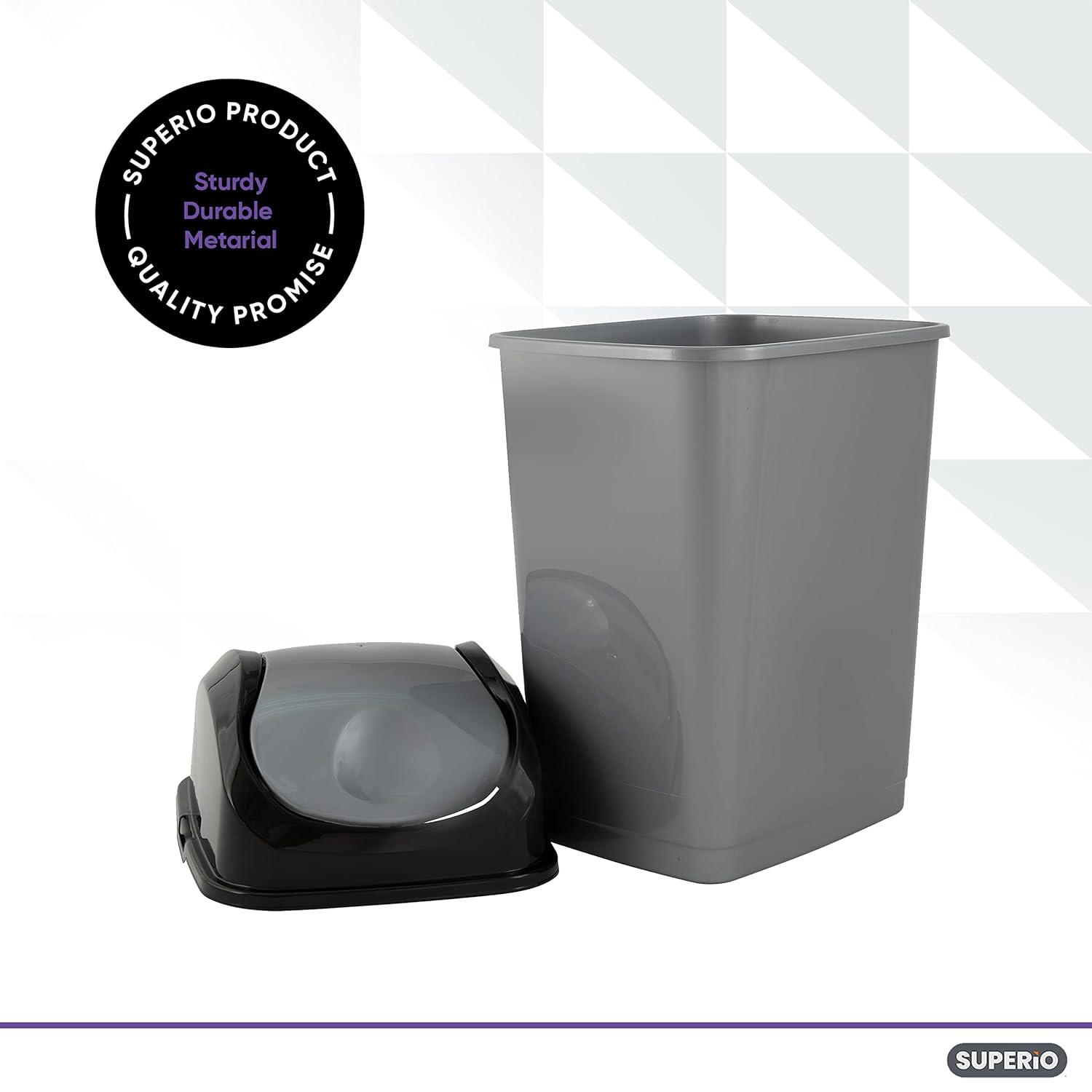 Gray and Black Plastic Swing-Top Trash Can, 23" Tall