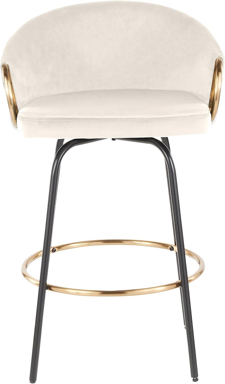 Set of 2 Claire Counter Height Barstools Gold/Cream/Black - LumiSource: Velvet Upholstery, Swivel, Footrest