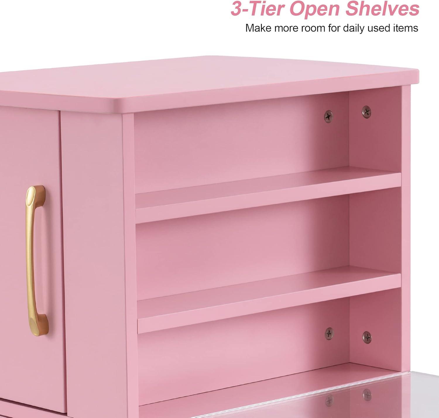 BarberPub Makeup Vanity Desk with Storage Drawer and Cabinet, Nail Desk with Glass Top