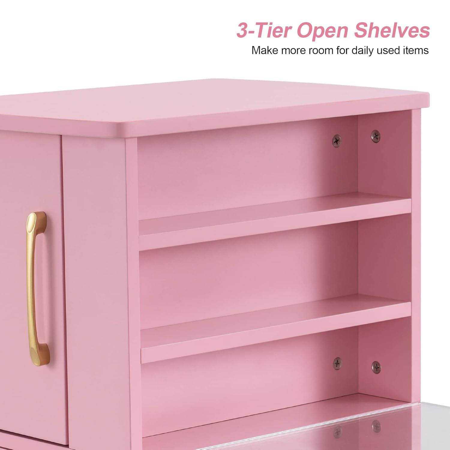 BarberPub Makeup Vanity Desk with Storage Drawer and Cabinet, Nail Desk with Glass Top