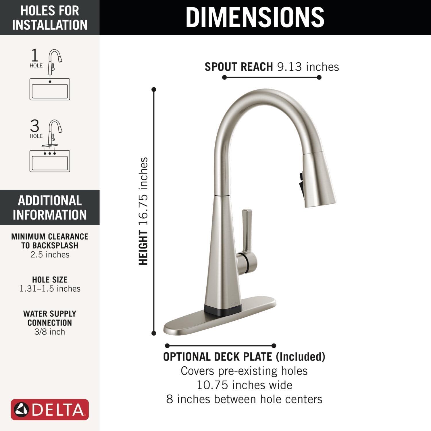 Delta 19802Tlz-Dst Lenta 1.8 GPM Single Hole Pull Down Touchless Kitchen Faucet -