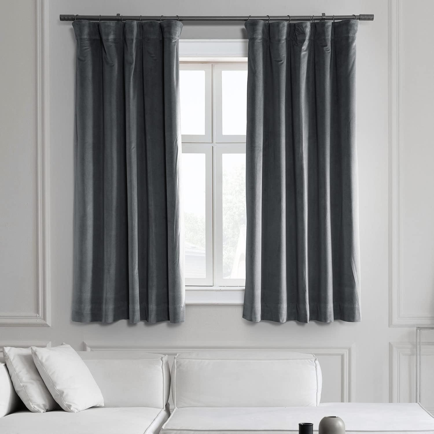 Half Price Drapes Signature Natural Grey Velvet Blackout Curtains For Bedrooms (1 Panel), 50WX 120L