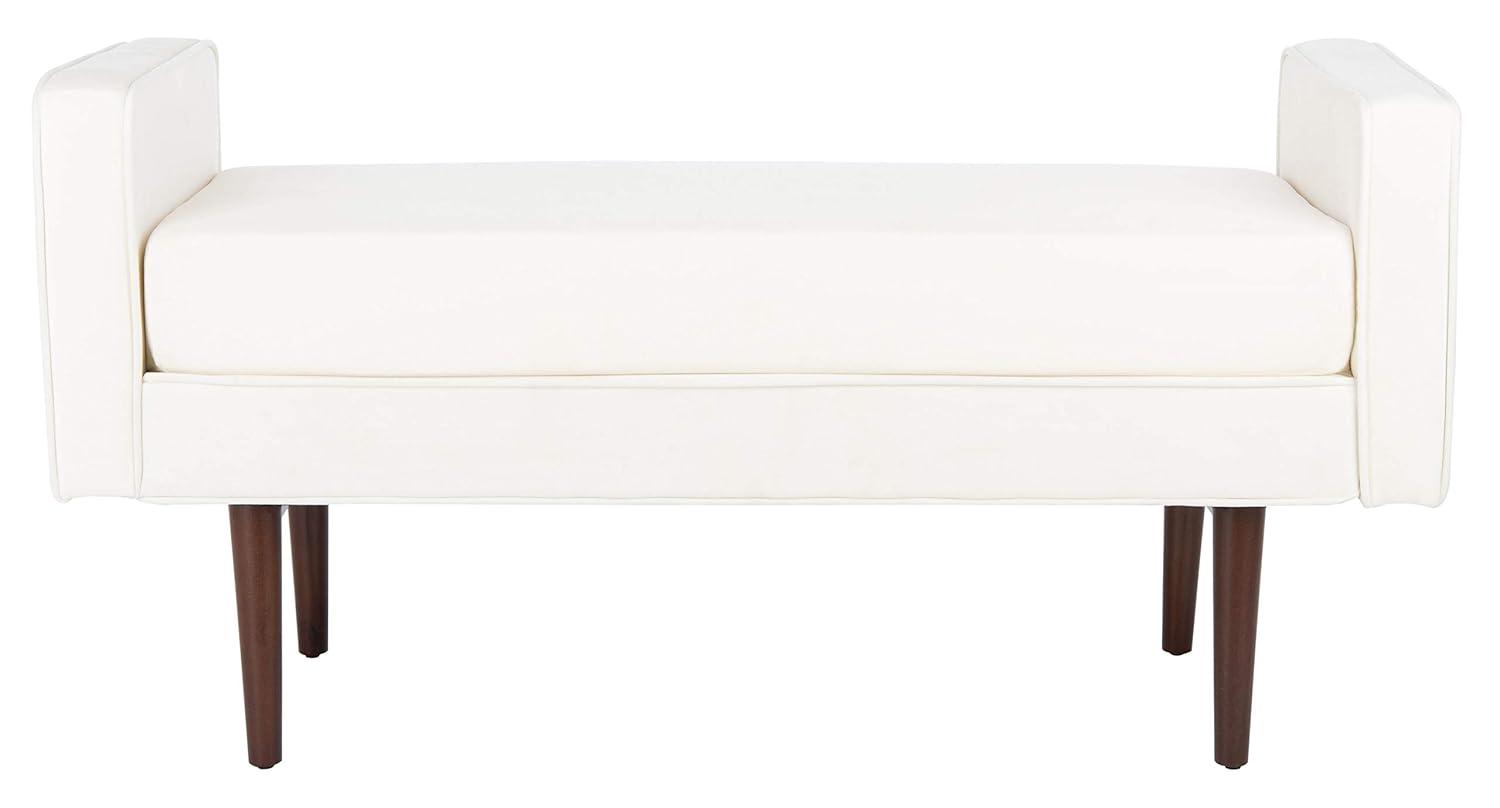 Henri Mid-Century Bench - Navy Linen/Walnut - Safavieh