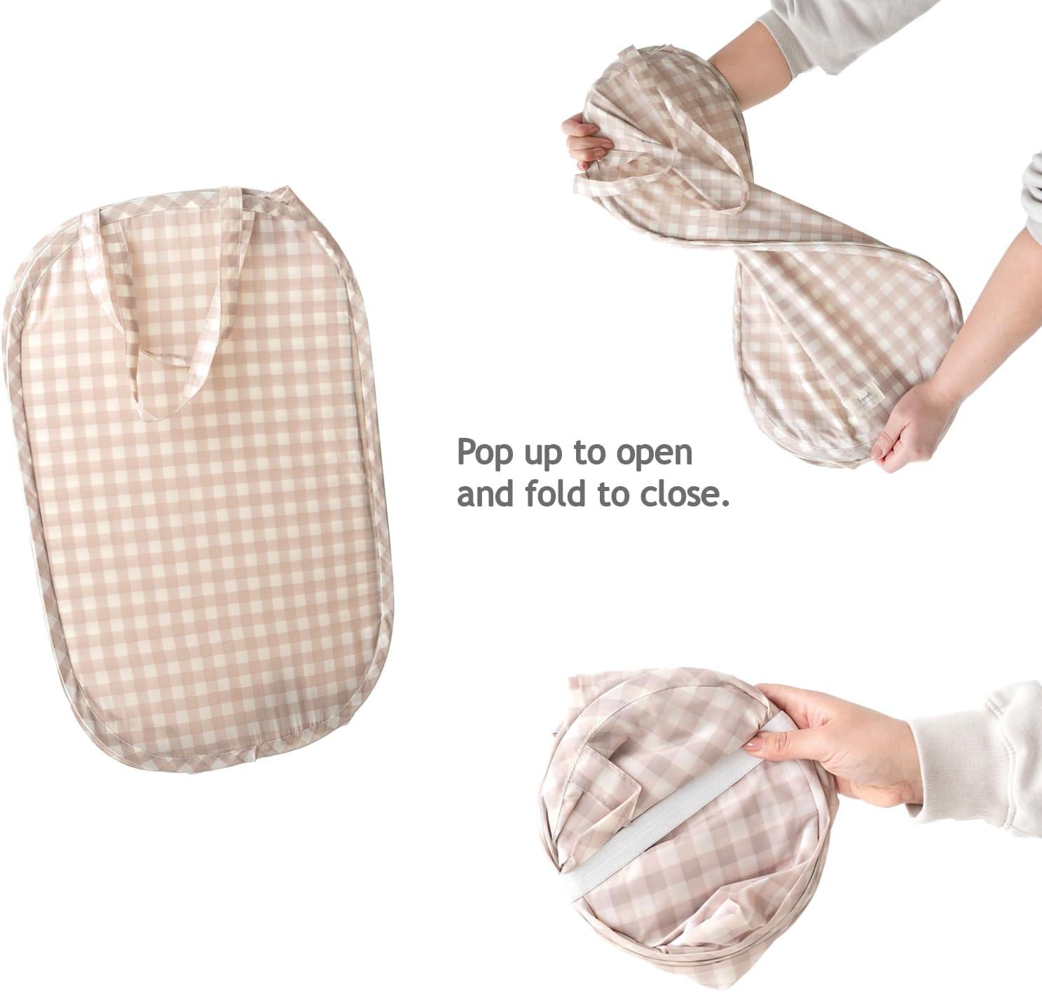 3 Sprouts Baby & Kids Recycled Fabric Pop-up Laundry Hamper - Gingham Beige
