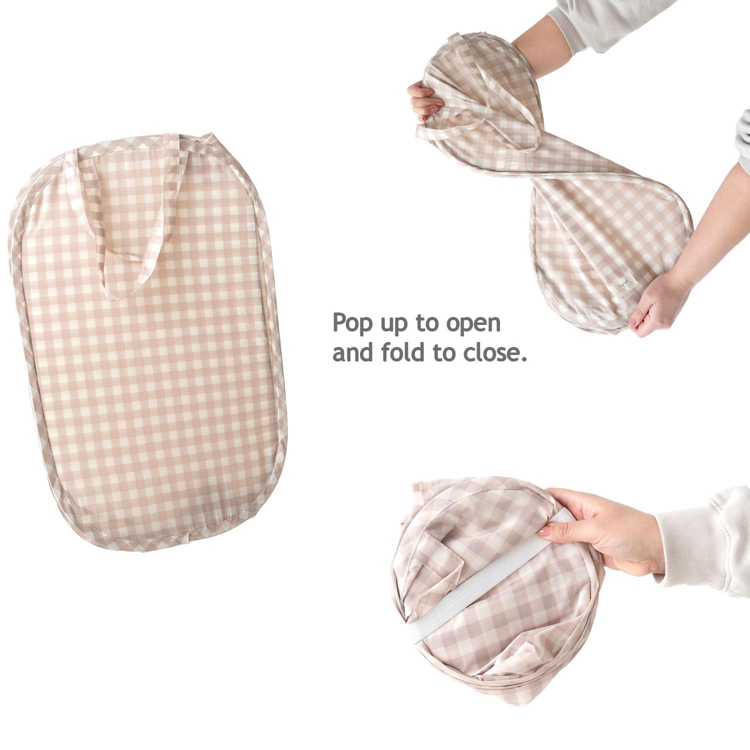 3 Sprouts Baby & Kids Recycled Fabric Pop-up Laundry Hamper - Gingham Beige