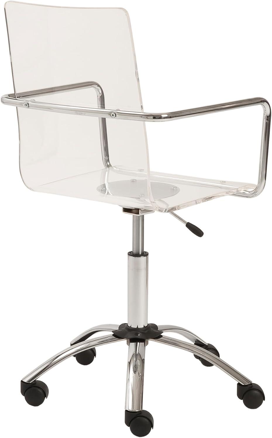 EURO STYLE Chloe Office Chair | Acrylic | Chromed Steel Base | 360° Swivel | Adjustable Height | Casters for Mobility | Made for Everyday Home Use | Clear with Chromed Base