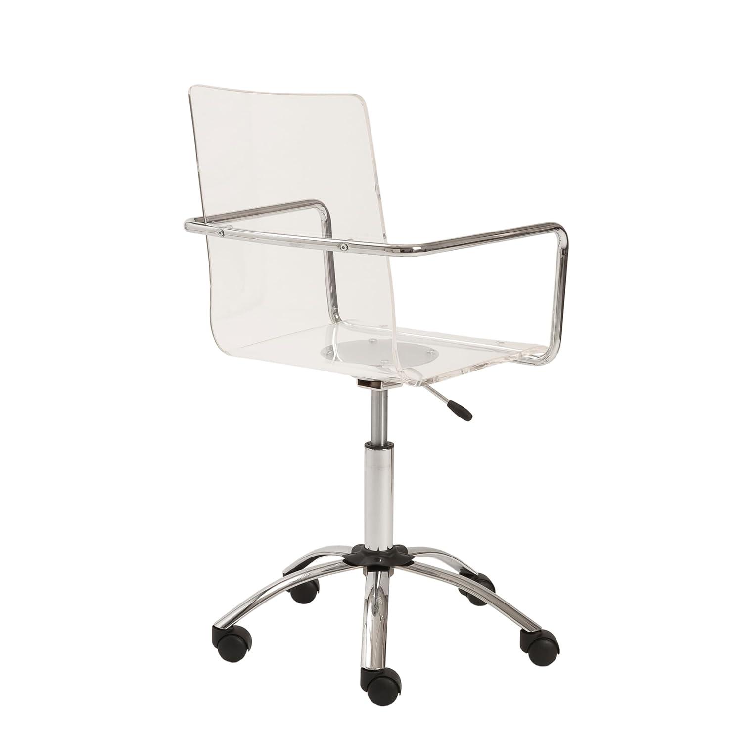 EURO STYLE Chloe Office Chair in Clear, Acrylic, Chromed Steel Base, 360° Swivel, Adjustable Height, Casters for Mobility, Made for Everyday Home Use