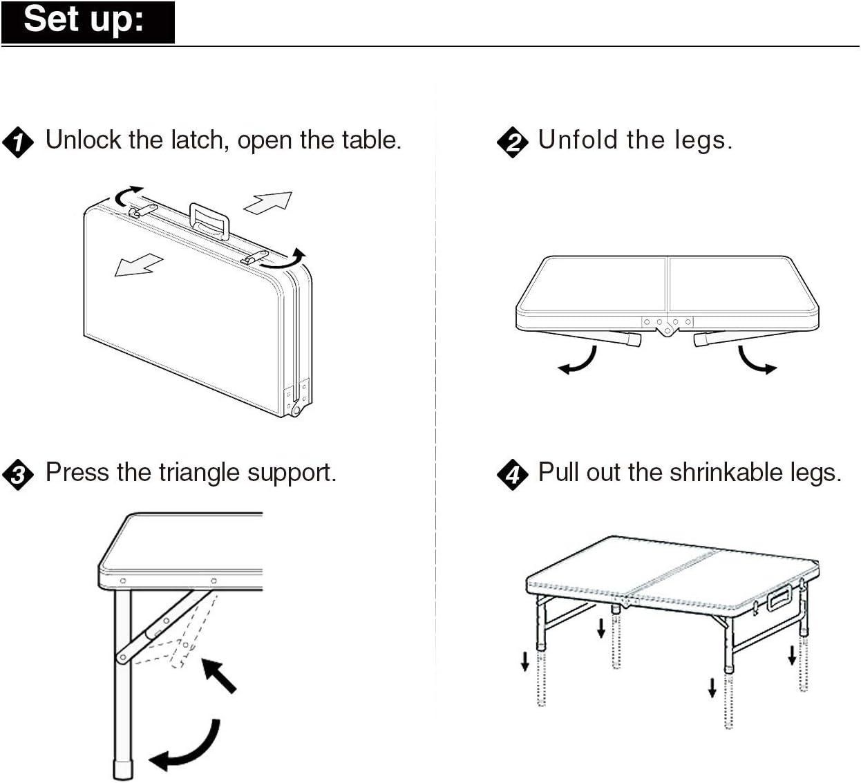 REDCAMP Aluminum Frame Camping Table 4 Foot, Portable Folding Table Adjustable Height Lightweight for Picnic Beach Outdoor Indoor,48 x 24 inches
