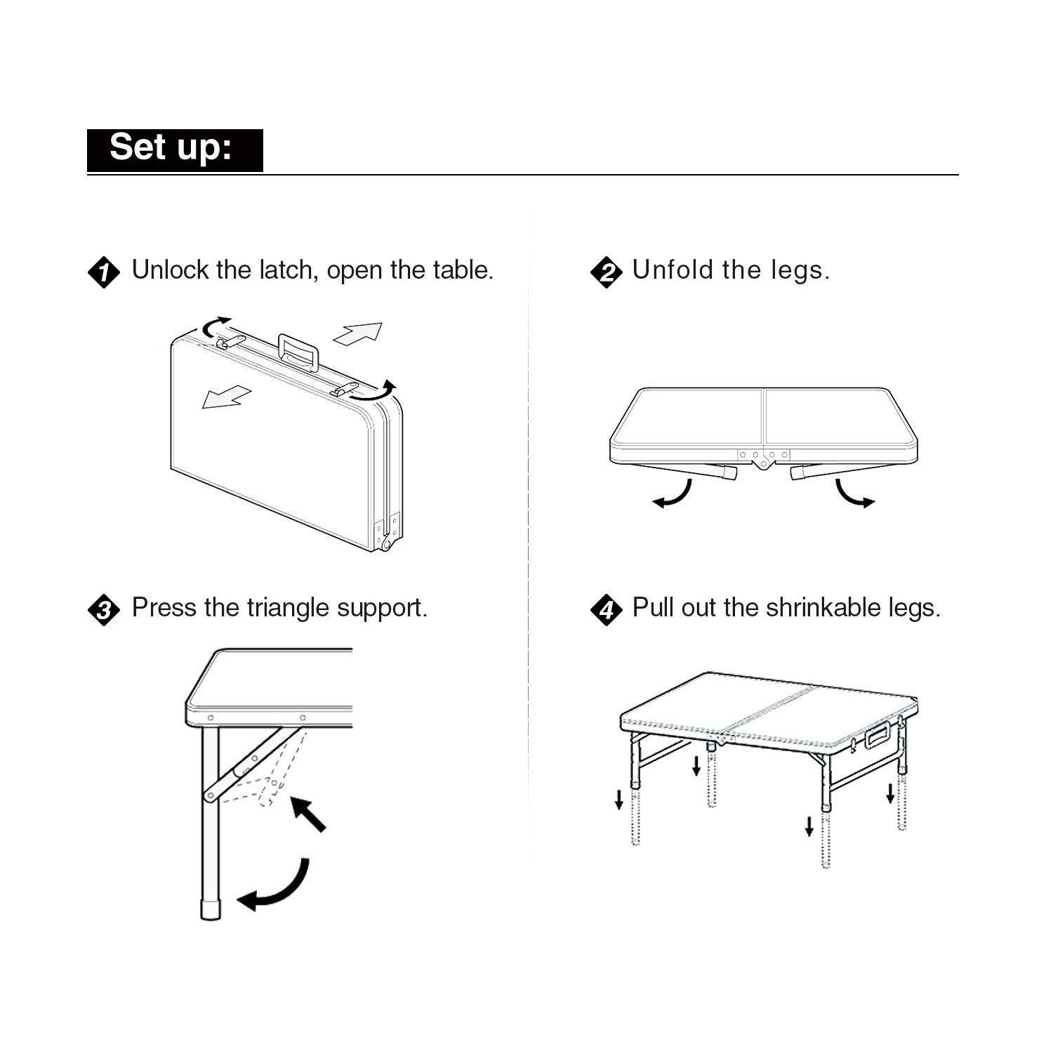 REDCAMP Aluminum Frame Camping Table 4 Foot, Portable Folding Table Adjustable Height Lightweight for Picnic Beach Outdoor Indoor,48 x 24 inches