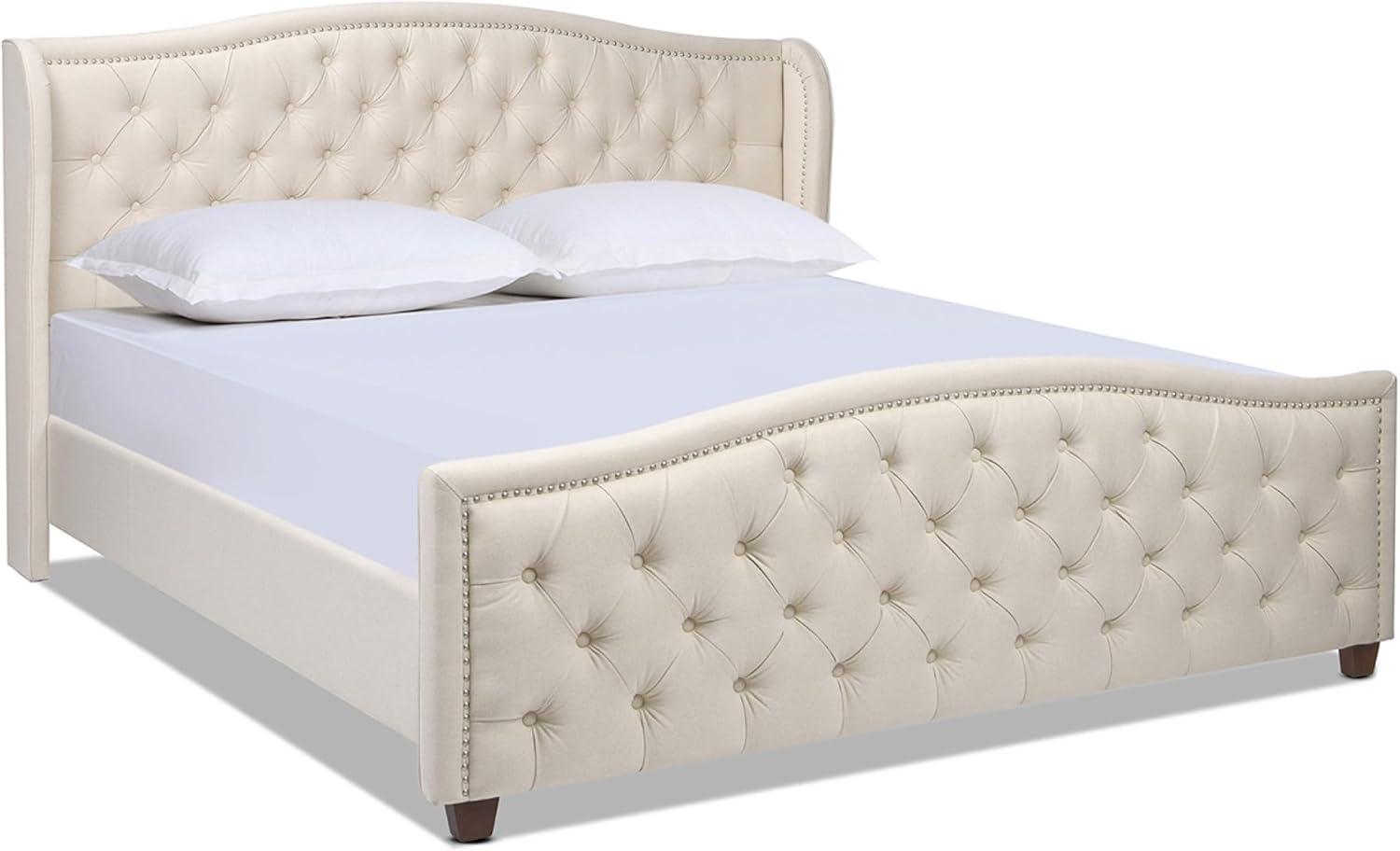 Marcella Light Beige Tufted Upholstered King Bed with Nailhead Trim