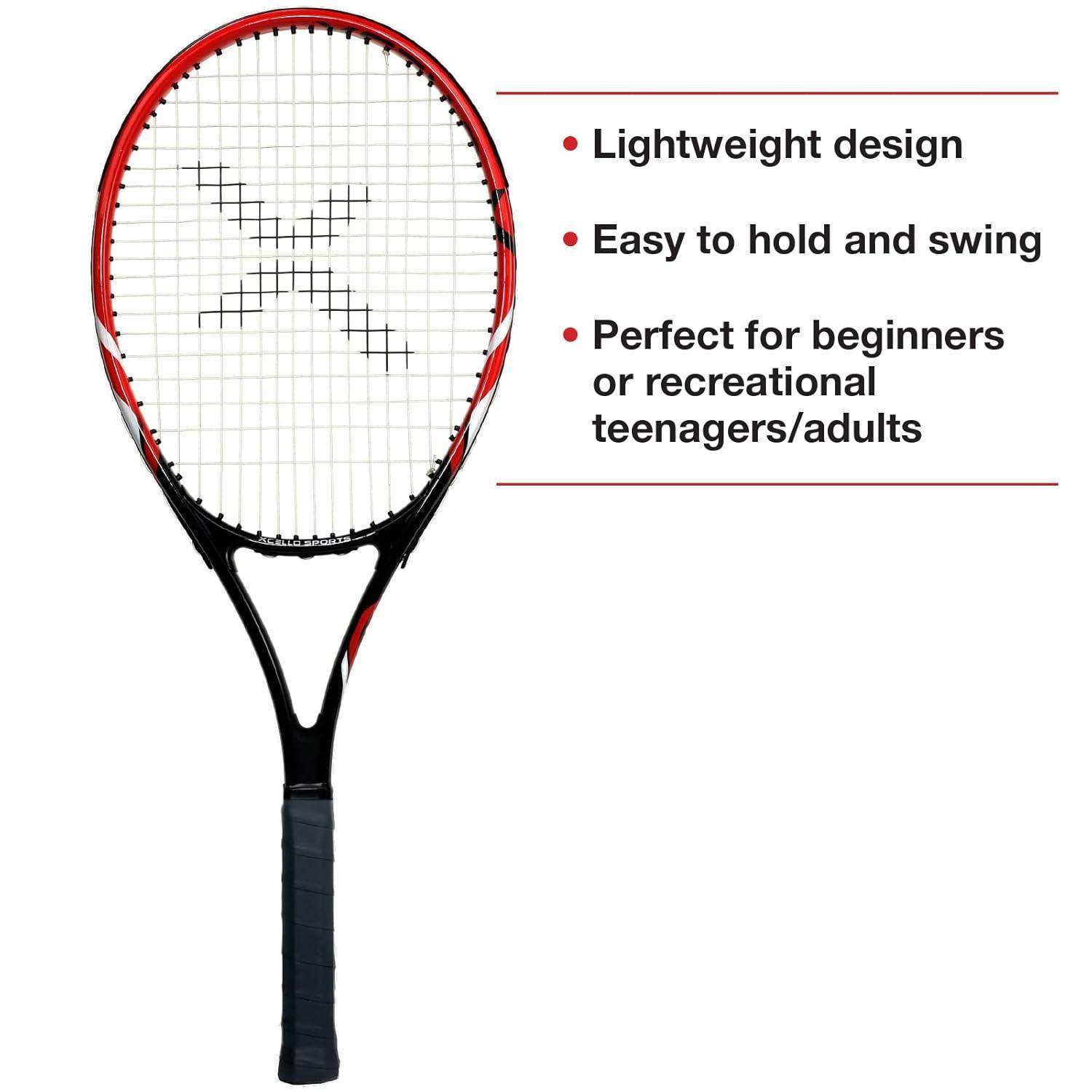 Excello Global Products Xcello Sports Aluminum Racket Set with 2 Tubes of Tennis Balls and 2 Covers