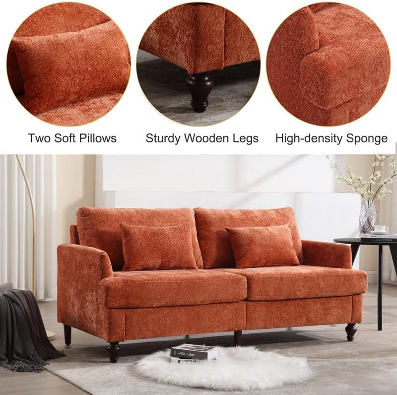 George Oliver Chenille Loveseat Sofa, Mid-Century 2-Seat Upholstered Couch with Wooden Legs for Living Room or Bedroom